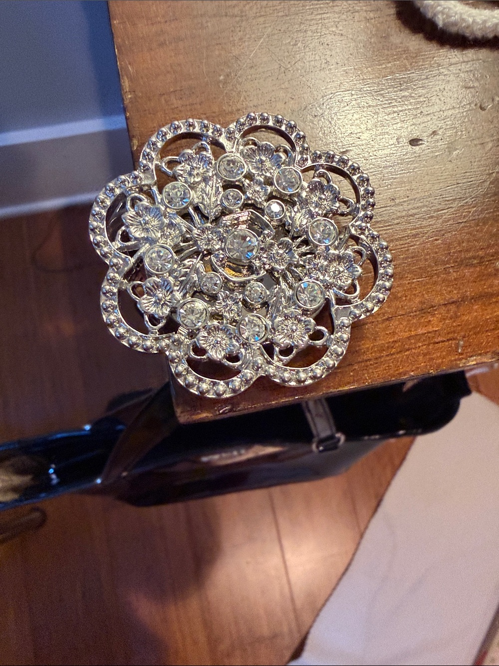 Silver Crystal Flower Bag Hook - Picture 3 of 5